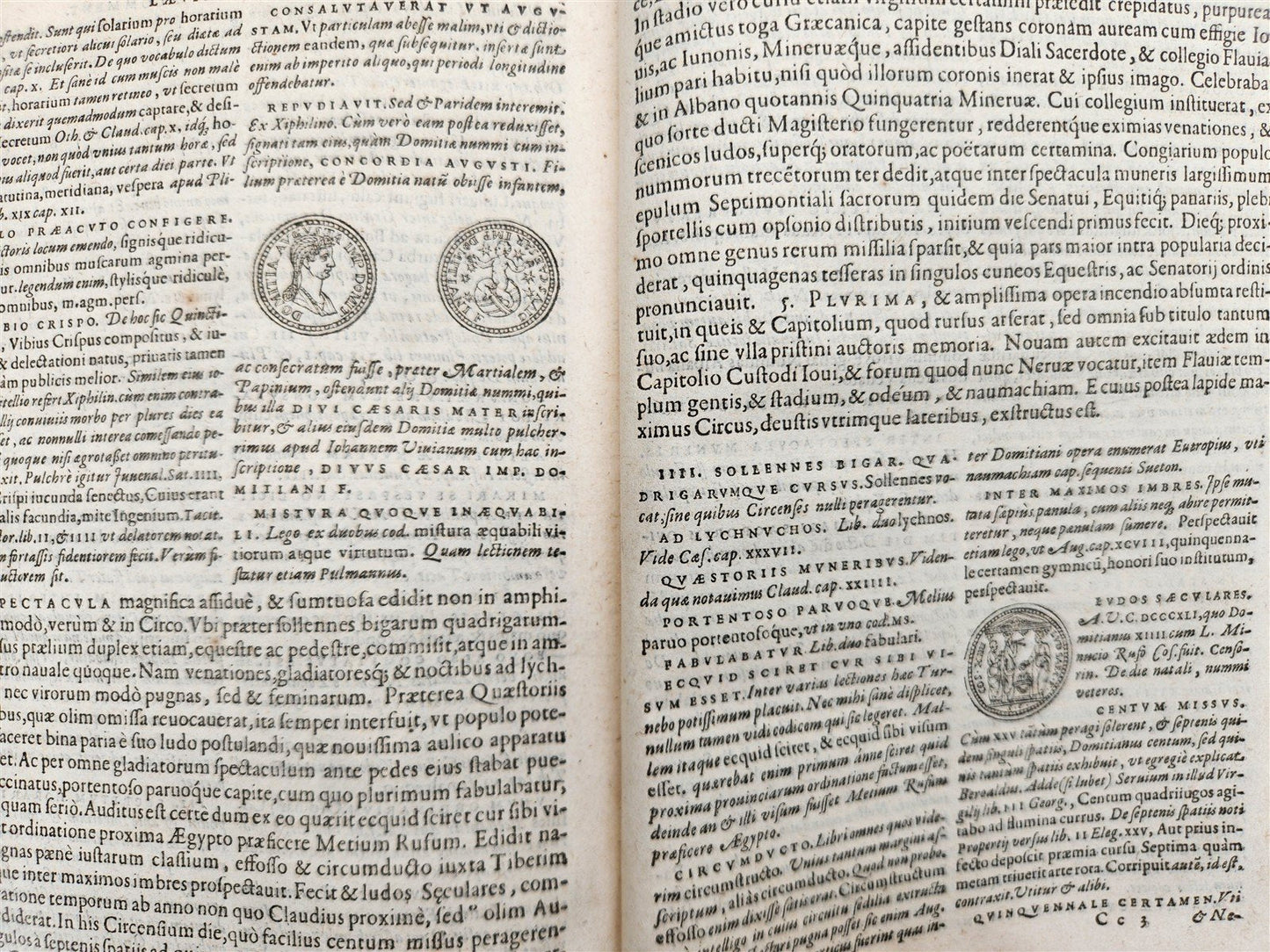 1591 BIOGRAPHIES of ROMAN RULERS antique ILLUSTRATED 12 CAESARS vellum PLANTIN