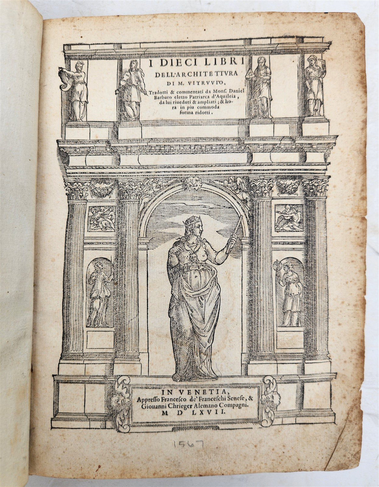 1567 ARCHITECTURE by VITRUVIUS antique FULLY ILLUSTRATED 16th CENTURY vellum