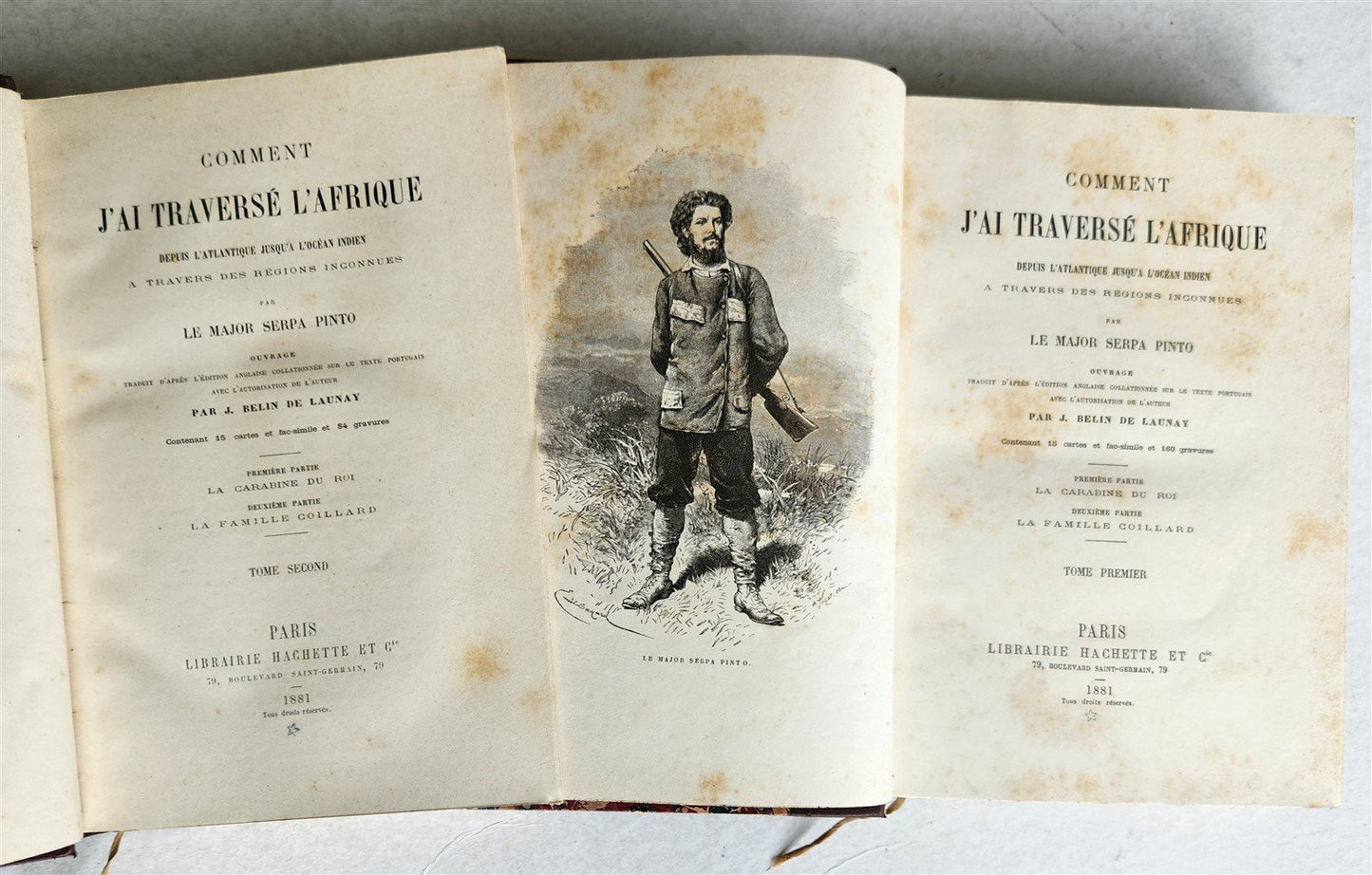 1881 AFRICA TRAVELS by SERPA PINTO 2 ILLUSTRATED VOLUMES in FRENCH antique