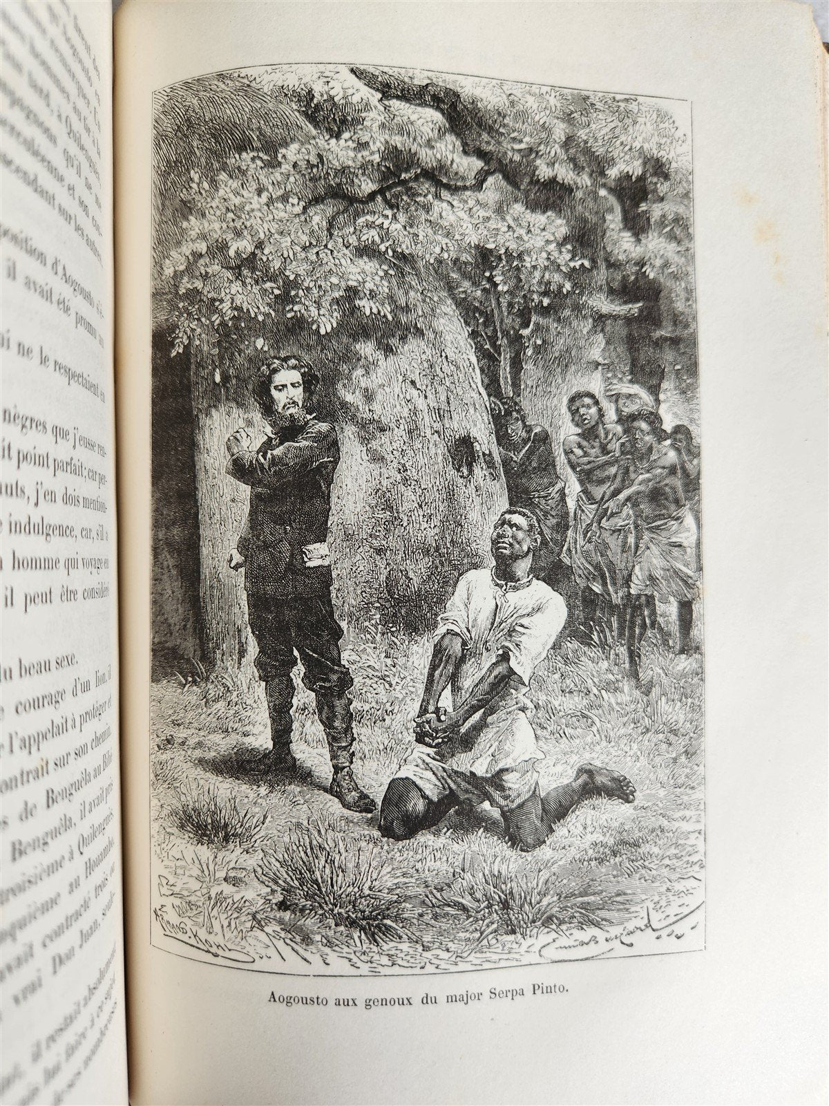1881 AFRICA TRAVELS by SERPA PINTO 2 ILLUSTRATED VOLUMES in FRENCH antique