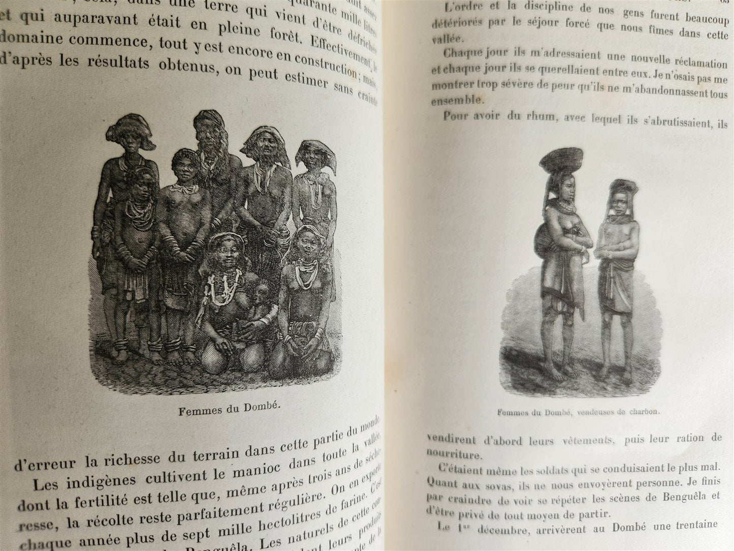 1881 AFRICA TRAVELS by SERPA PINTO 2 ILLUSTRATED VOLUMES in FRENCH antique