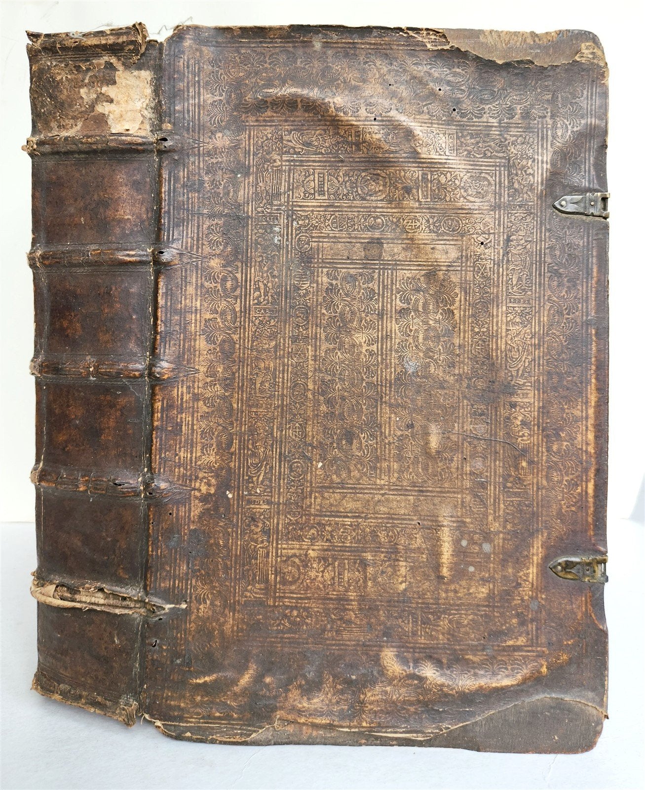 1588 SERMONS by LUIS de GRANADA ILLUSTRATED antique PIGSKIN BOUND FOLIO