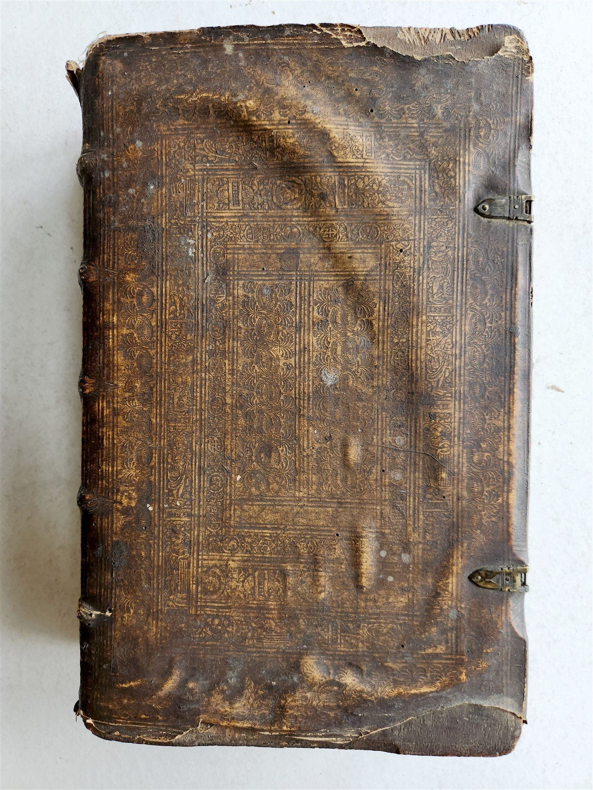 1588 SERMONS by LUIS de GRANADA ILLUSTRATED antique PIGSKIN BOUND FOLIO
