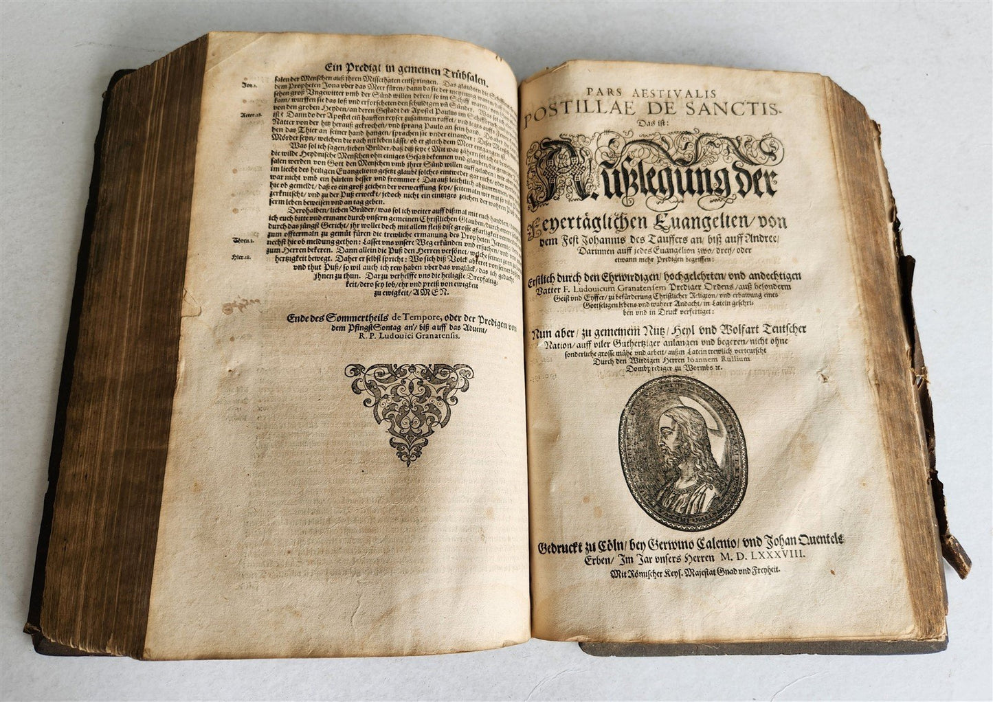 1588 SERMONS by LUIS de GRANADA ILLUSTRATED antique PIGSKIN BOUND FOLIO