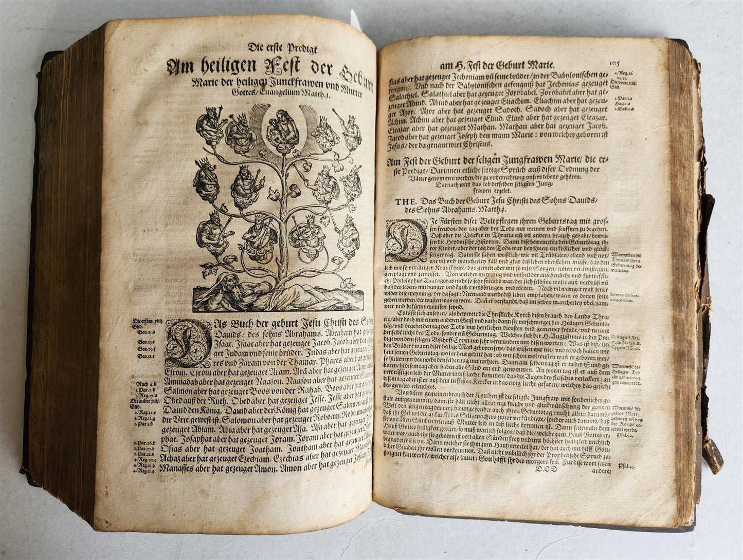 1588 SERMONS by LUIS de GRANADA ILLUSTRATED antique PIGSKIN BOUND FOLIO