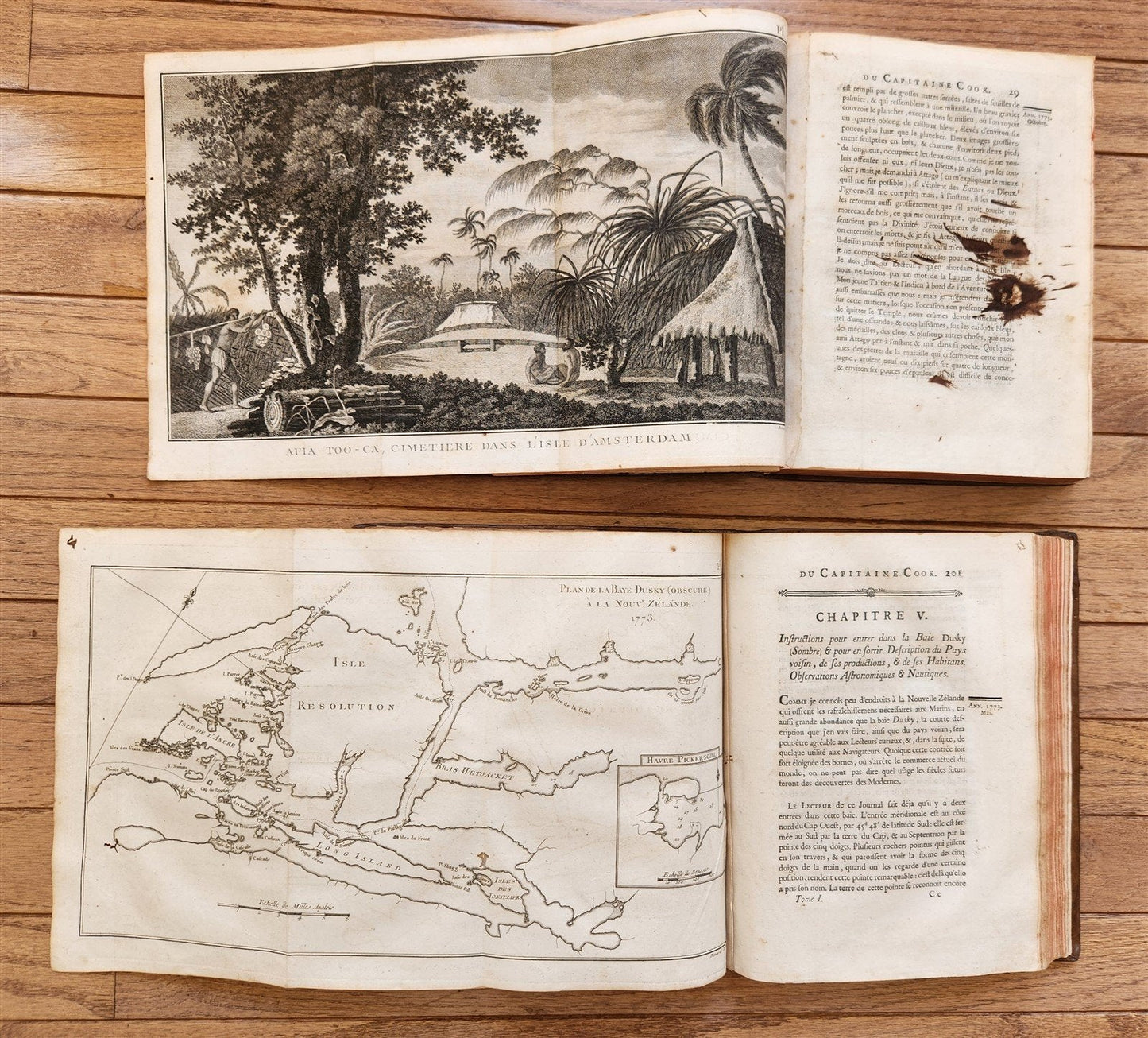 1778 CAPTAIN COOK SECOND VOYAGE 5 VOLUMES antique ILLUSTRATED w/66 PLATES French