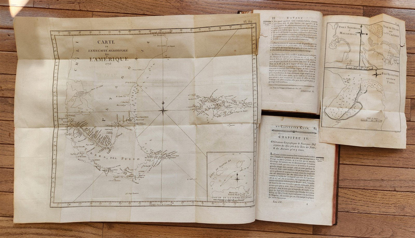 1778 CAPTAIN COOK SECOND VOYAGE 5 VOLUMES antique ILLUSTRATED w/66 PLATES French