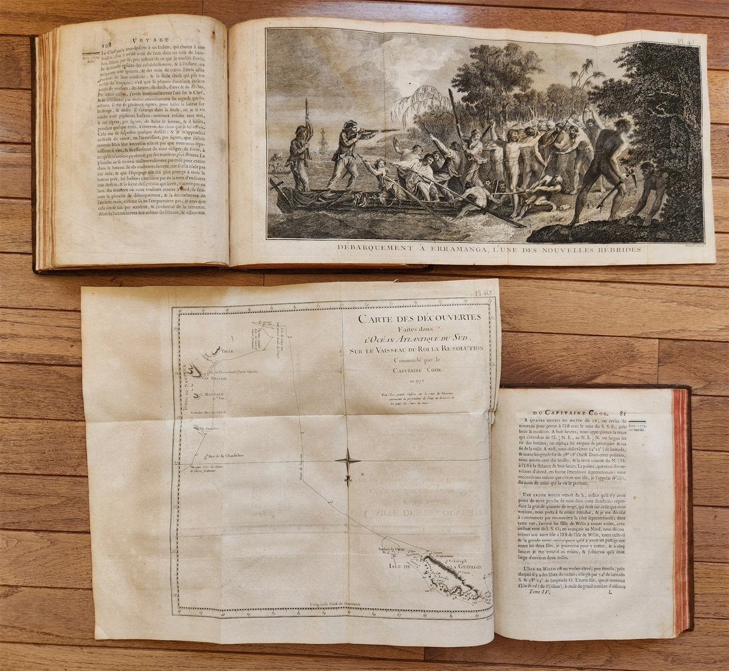 1778 CAPTAIN COOK SECOND VOYAGE 5 VOLUMES antique ILLUSTRATED w/66 PLATES French