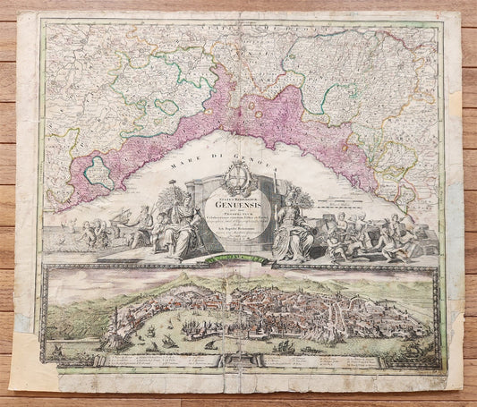 1700s GENOA ITALY antique MAP Status Republica Genuesis by J. HOMANN rare