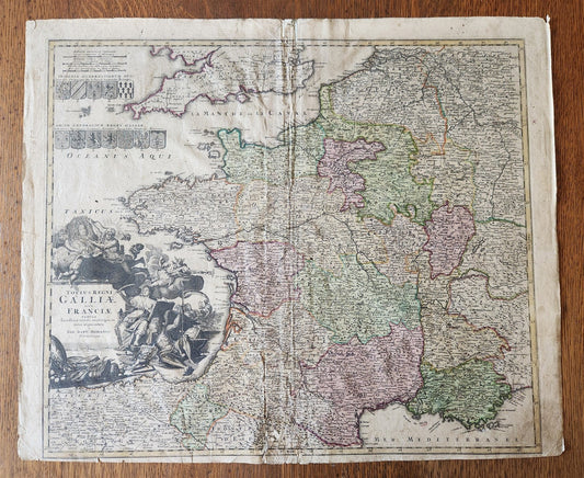 1720 FRANCE antique MAP Totius Regni Galliae sive Franciae Tabula JOHANN HOMANN