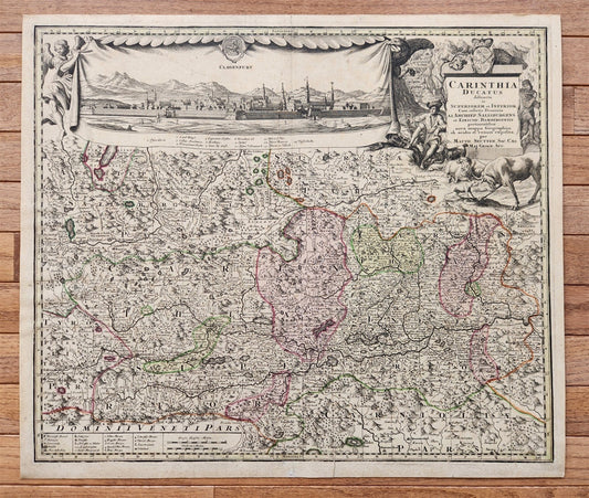 1750 AUSTRIA antique MAP CARINTHIA DUCATUS w/ town of Klagenfurt