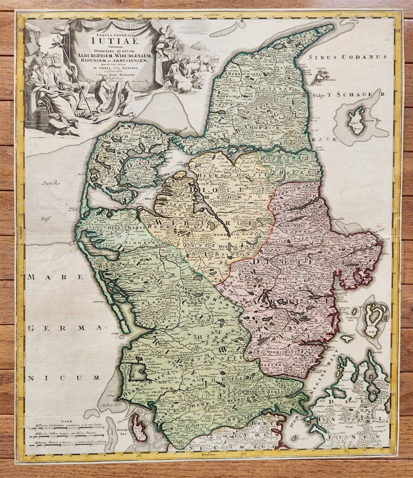 1710 DENMARK antique MAP IUTIAE Tabula Generalis by JOHANN HOMANN