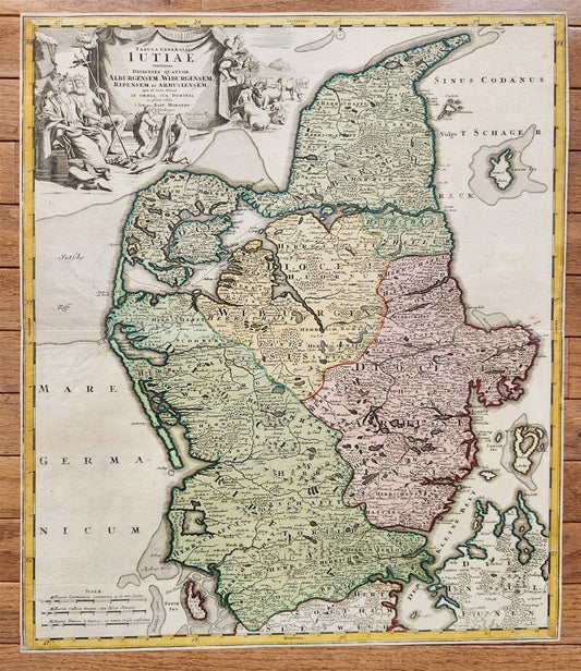 1710 DENMARK antique MAP IUTIAE Tabula Generalis by JOHANN HOMANN