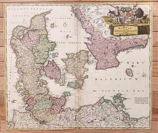1730 DENMARK antique MAP REGNI DANIAE by JOHANN HOMANN AUTHENTIC