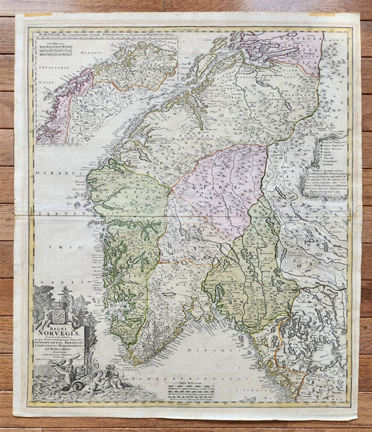 1788 NORWAY antique MAP REGNI NORVEGIAE by JOHANN HOMANN AUTHENTIC