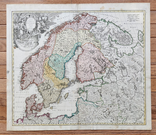1750 antique MAP SCANDINAVIA SWEDEN DENMARK NORWAY LATVIA FINLAND JOHANN HOMANN