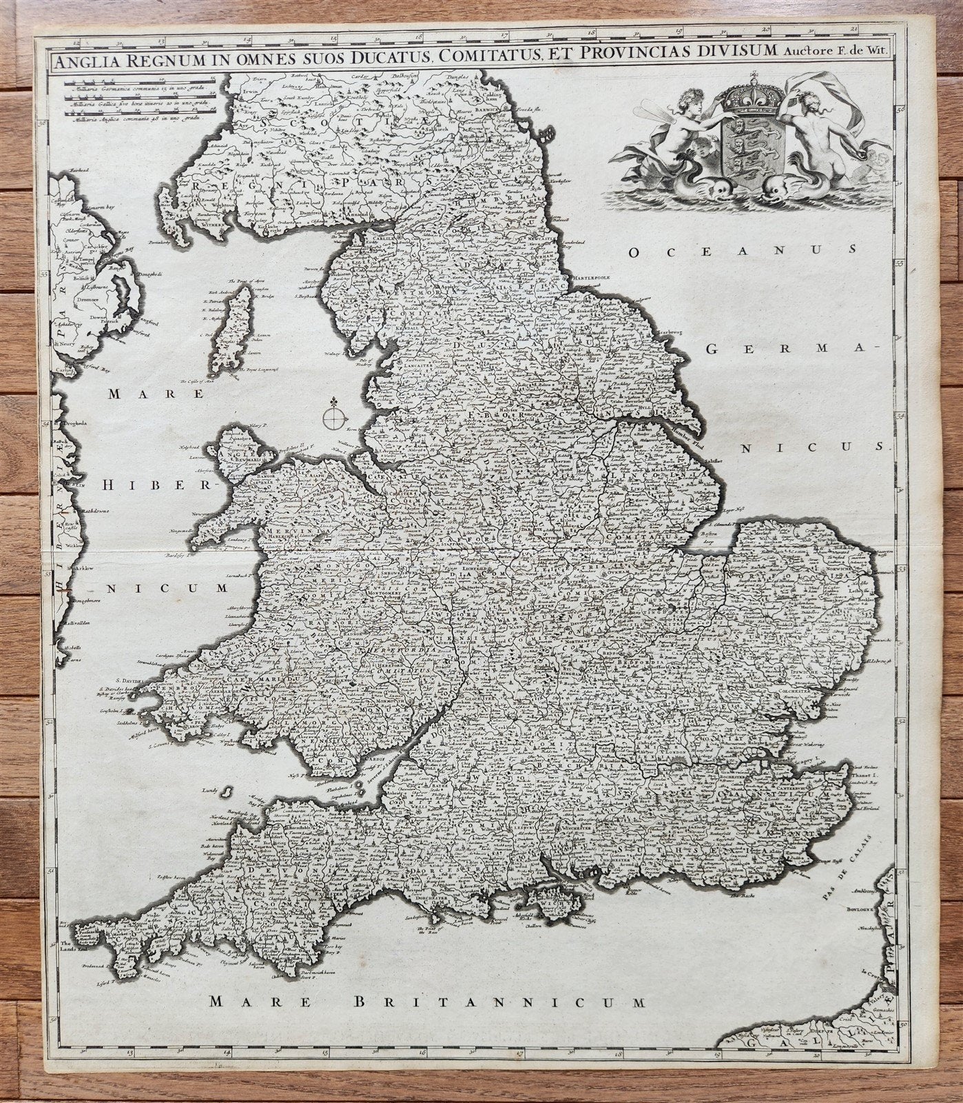 1688 antique MAP of ENGLAND & WALES by FREDERICK DE WIT antique AUTHENTIC