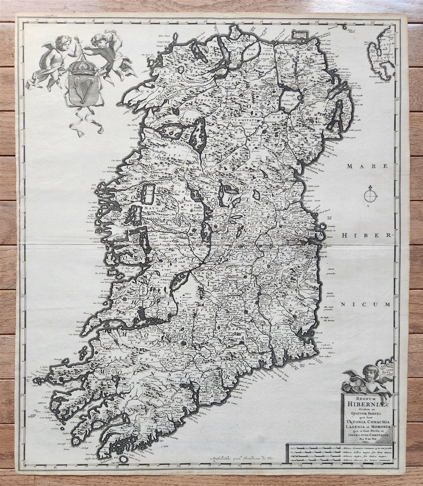 1682 antique MAP of IRELAND FREDERICK DE WIT antique AUTHENTIC REGNUM HIBERNIA