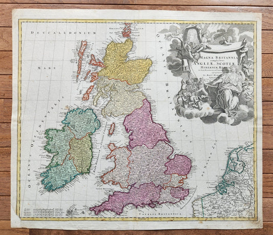 1711 GREAT BRITAIN antique MAP w/ SCOTLAND & IRELAND by JOHANN HOMANN AUTHENTIC