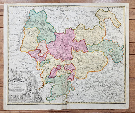 1720s GERMANY DUCATUS BRUNSUICENSIS antique MAP DUCHY of BRUNSWICK JOHANN HOMANN