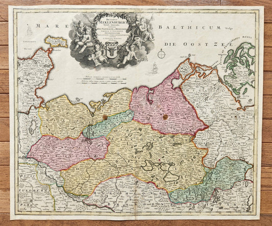 1712 GERMANY antique MAP DUCATUS MEKLENBURGICI by JOHANN HOMANN