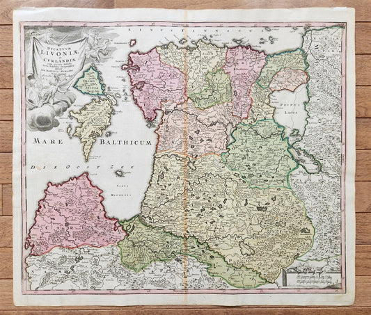 1730 DUCATUUM LIVONIAE et CURLANDIAE antique MAP Estonia Lithuania Latvia HOMANN