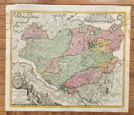 1730 HOLSTEIN GERMANY antique MAP TABULA GENERALIS HOLSATIAE by JOHANN HOMANN