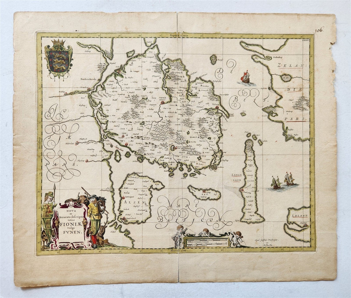 1680 DENMARK ISLAND of FUNEN antique MAP by Mose Pitt