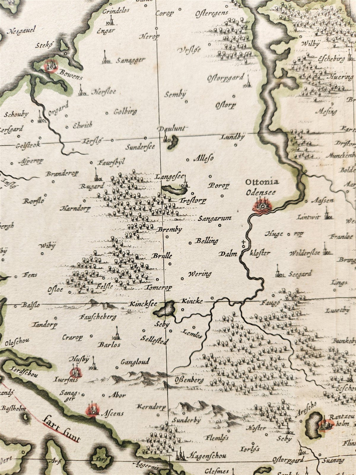 1680 DENMARK ISLAND of FUNEN antique MAP by Mose Pitt