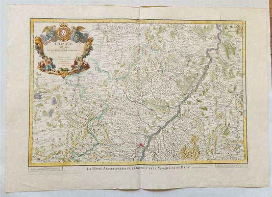1707 ALSACE FRANCE antique MAP L'Alsace divisée en ses principales parties