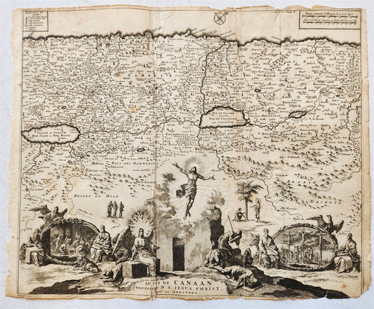 1707 LE PAS DE CANAAN antique BIBLICAL MAP
