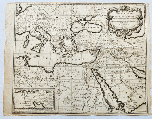 1707 DESCRIPTION DE LA GEOGRAPHIE SACREE antique BIBLICAL MAP
