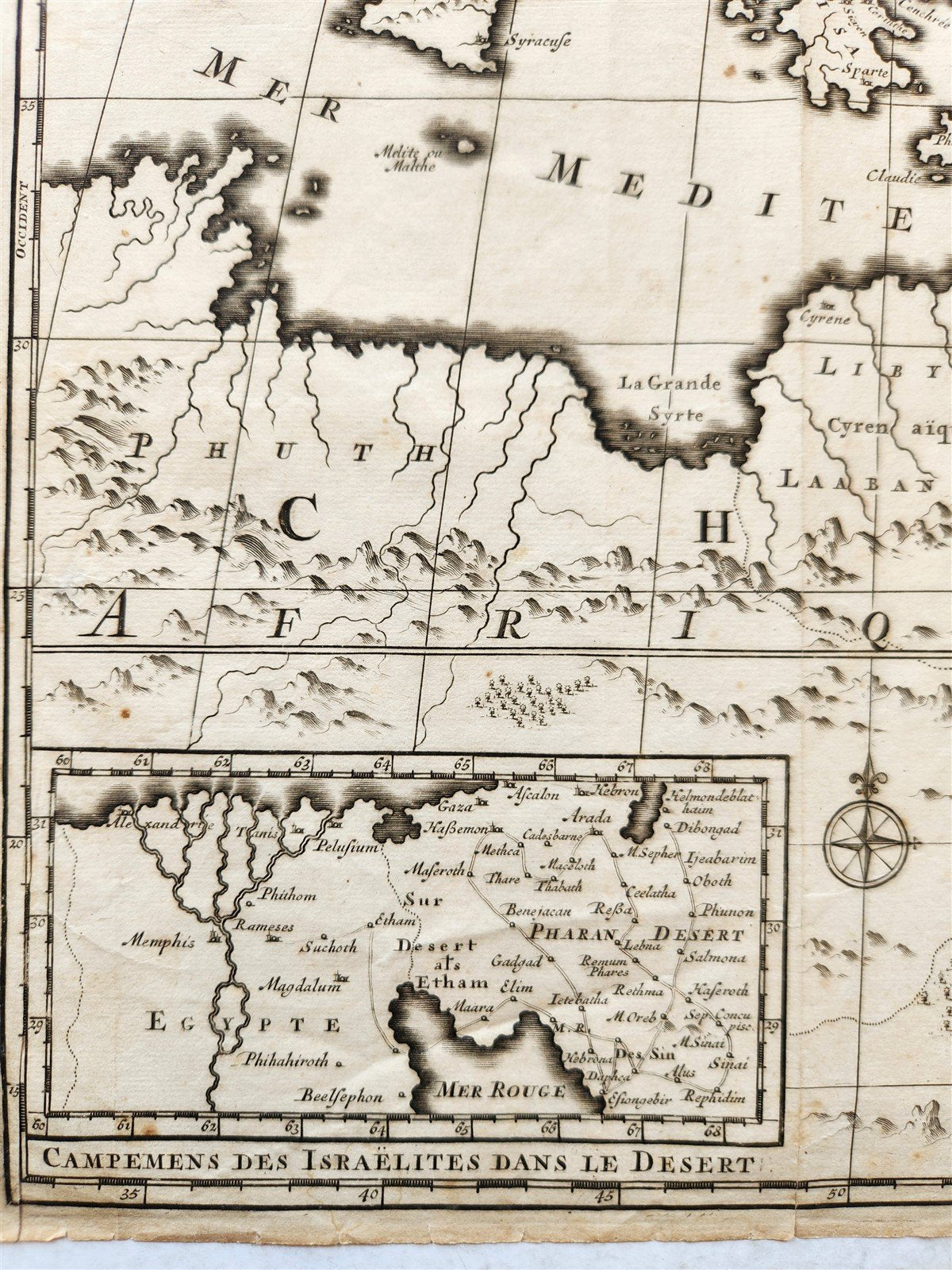 1707 DESCRIPTION DE LA GEOGRAPHIE SACREE antique BIBLICAL MAP