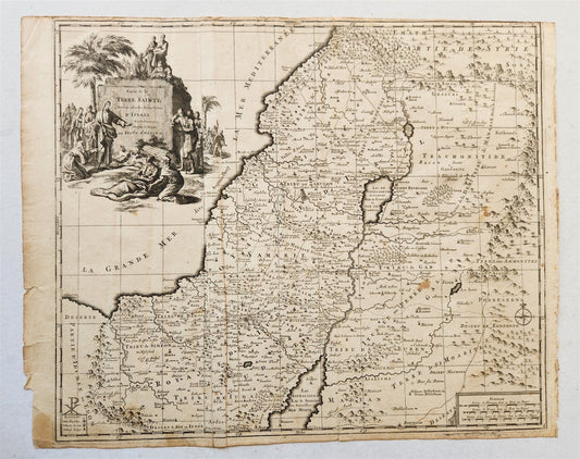 1707 BIBLICAL MAP of HOLY LAND Divided according to12 Tribes of Israel antique