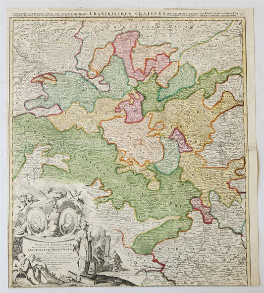 1730s FRANCONIA GERMANY antique MAP Mainz by JOHANN HOMANN