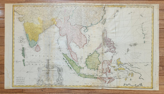 1748 INDES ORIENTALES antique LARGE MAP SOUTHEAST ASIA SIAM CHINA INDIA