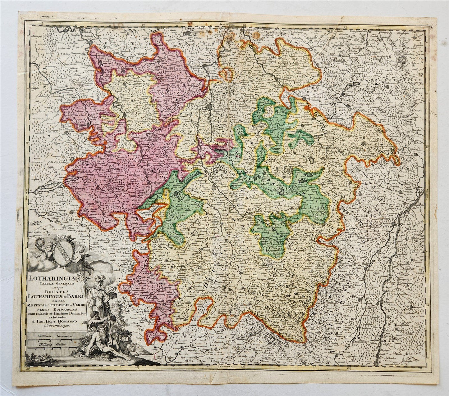 1720s LOTHARINGIAE FRANCE antique MAP by J. HOMANN Lorraine Bar Metz Toul Verdun