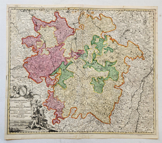 1720s LOTHARINGIAE FRANCE antique MAP by J. HOMANN Lorraine Bar Metz Toul Verdun