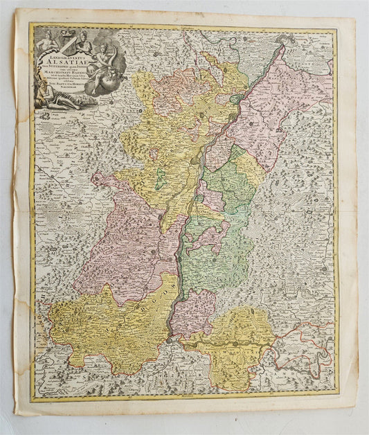1720s ALSACE FRANCE antique MAP LAND GRAVIATUS ALSATIAE by JOHANN HOMANN