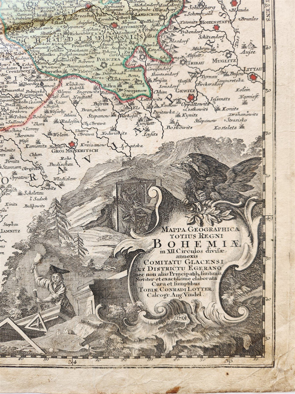 1758 BOHEMIA CZECH REPUBLIC antique MAP by Tobiae Conrad Lotter