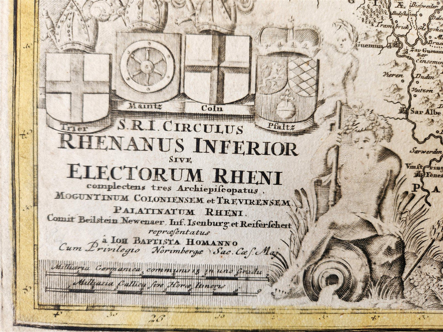 1730 GERMANY antique MAP Frankfurt Coln Heidelberg by HOMANN RHENANUS INFERIOR