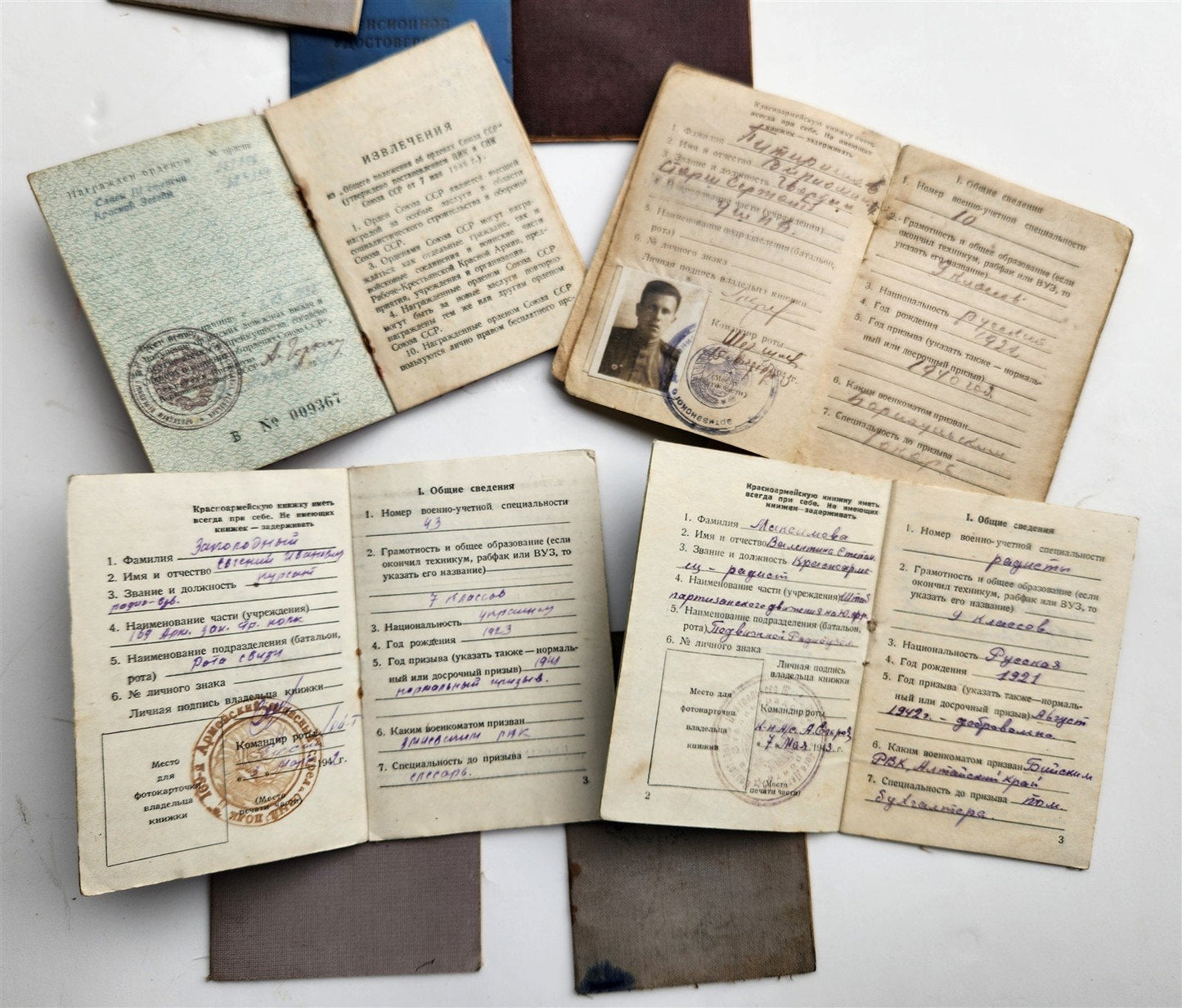 LOT of 19 RUSSIAN WWII ERA DOCUMENTS SOLDIER'S ID CARDS Soviet