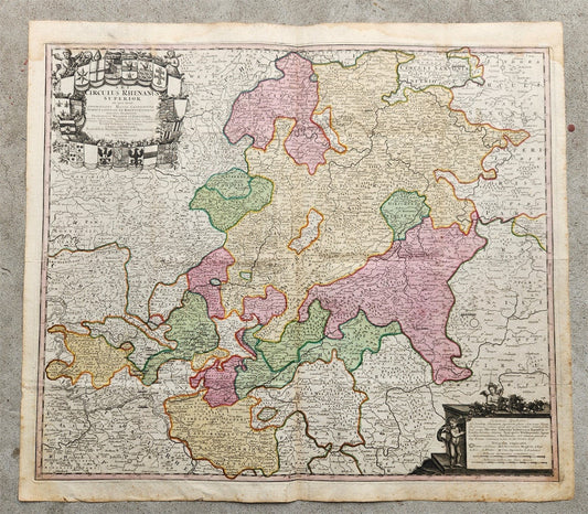 1720s GERMANY antique MAP Frankfurt Cassel Hirschfeld Fulda Darmstadt Nassaw