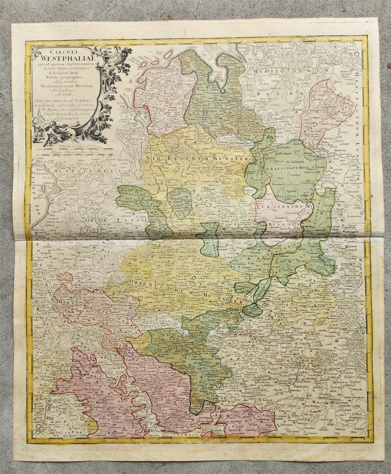 1761 GERMANY Circuli WESTPHALIAE antique MAP by HOMANN HEIRS