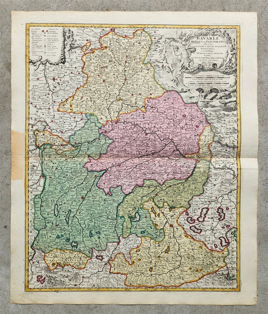 1700s GERMANY & AUSTRIA BAVARIA antique Nicolaum Visscher MAP by PETER SHENK