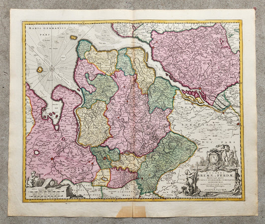 1720s GERMANY BREMAE et FERDAE antique Nicolaum Visscher MAP by PETER SHENK Jr.