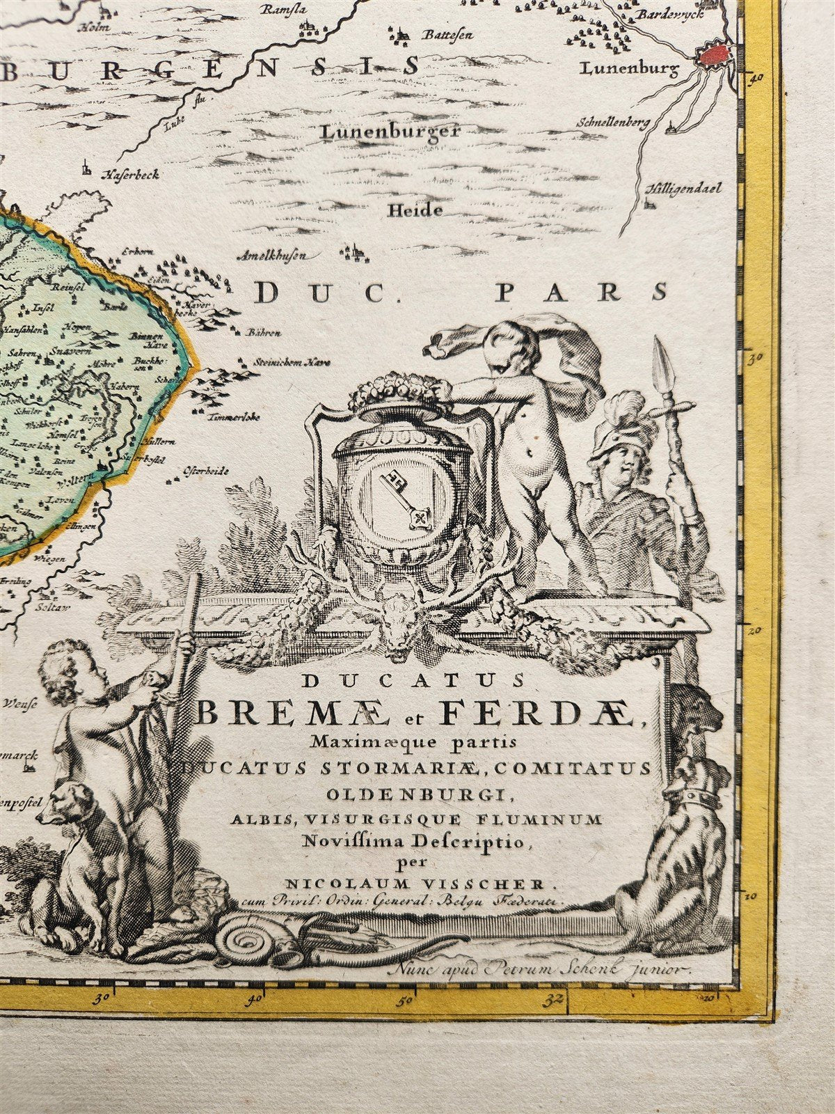 1720s GERMANY BREMAE et FERDAE antique Nicolaum Visscher MAP by PETER SHENK Jr.