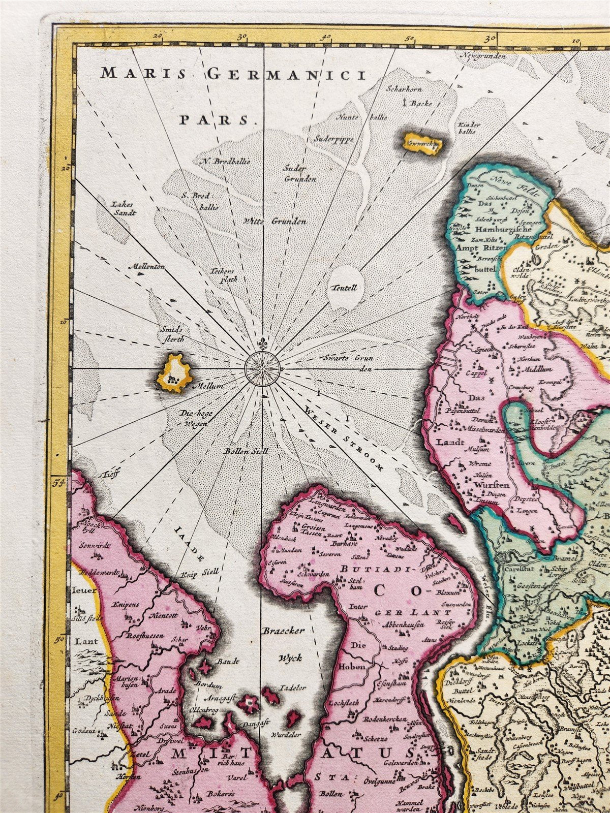1720s GERMANY BREMAE et FERDAE antique Nicolaum Visscher MAP by PETER SHENK Jr.