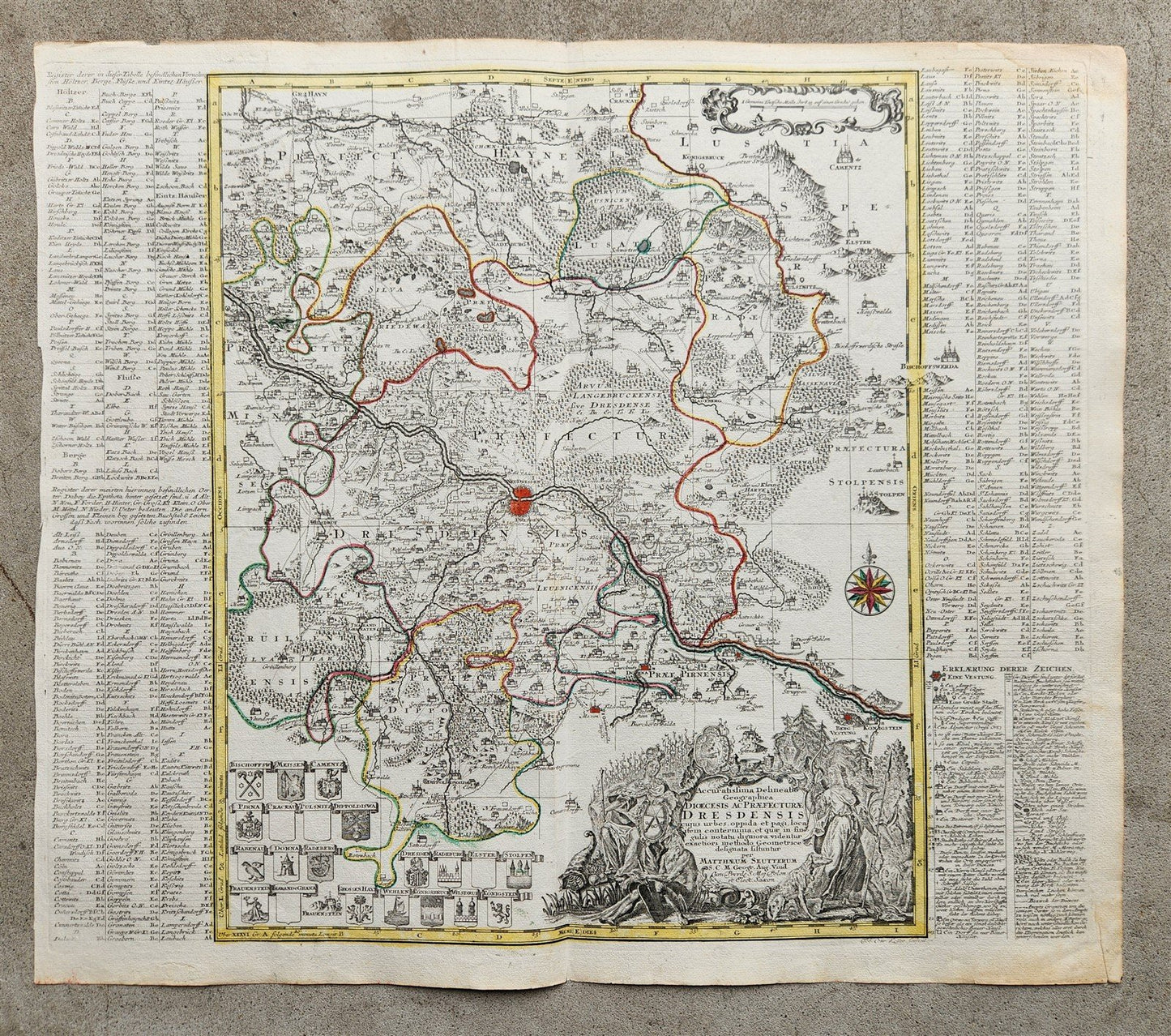 1750s GERMANY SAXONY DRESDEN antique MAP by Matthaus Seutter