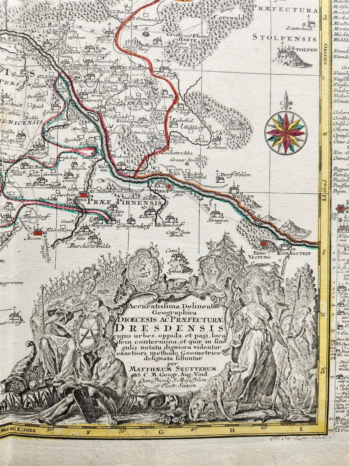 1750s GERMANY SAXONY DRESDEN antique MAP by Matthaus Seutter